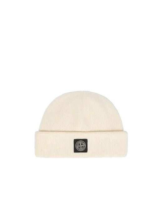 Stone Island Natural Logo-Patch Ribbed-Knit Beanie Hat for men