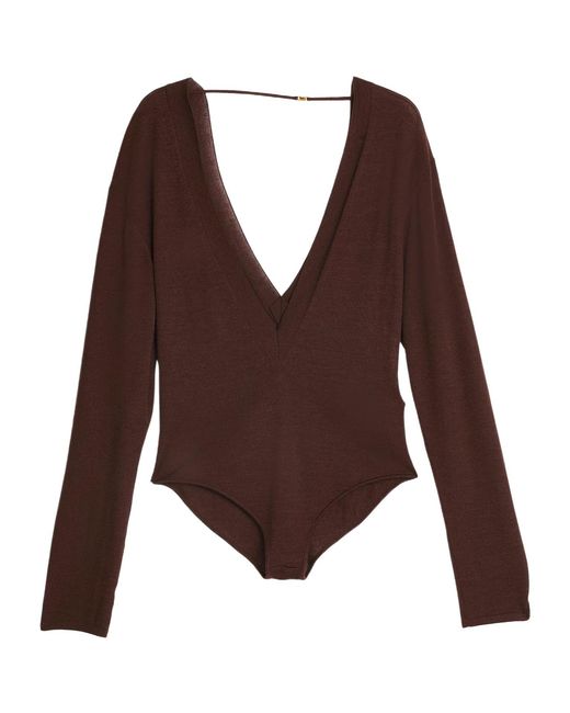 Saint Laurent Brown Long-Sleeved Bodysuit
