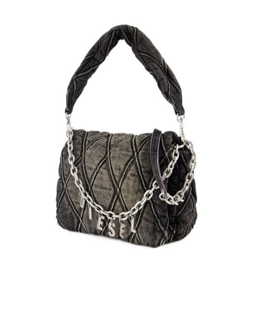 DIESEL Black Charm D Medium Denim Shoulder Bag