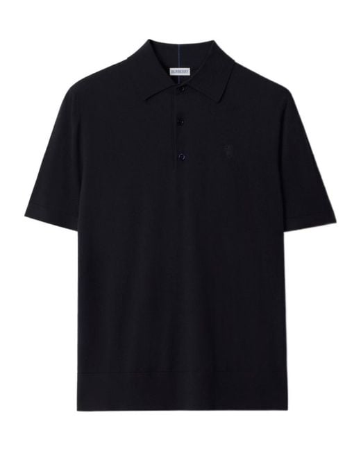 Burberry Black Logo Embroidered Knitted Polo Shirt for men