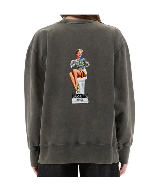 Moschino Gray Jeans Logo Printed Sweatshirt