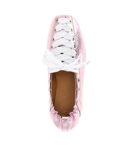 Ganni Pink Lace-Up Ballerinas