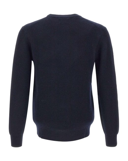 Sun 68 Blue Ribbed Crew Neck Knitted Sweater for men
