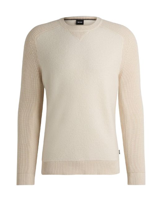 Boss White Crew-Neck Knit Sweater for men