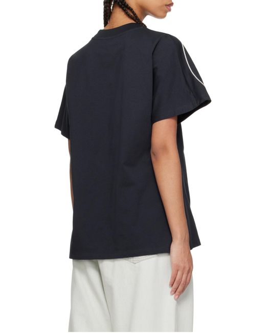 Moncler Black Embroidered Cursive Logo Cotton T-Shirt