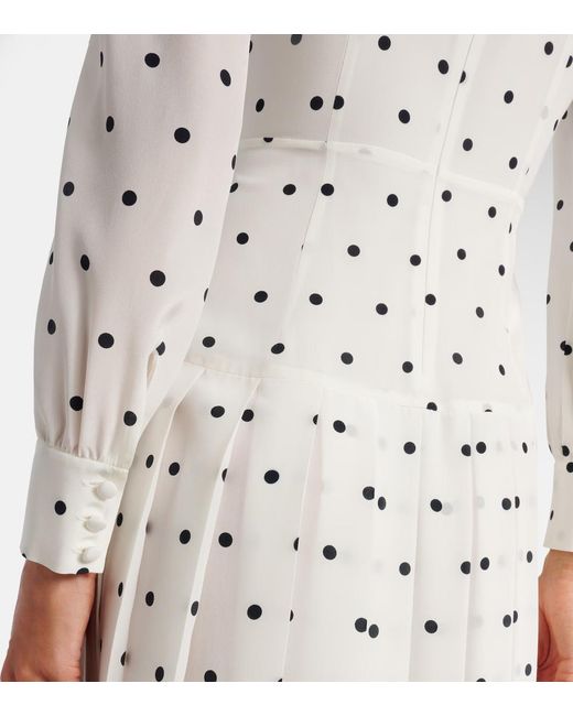 Alessandra Rich White Polka-Dot Silk Midi Dress