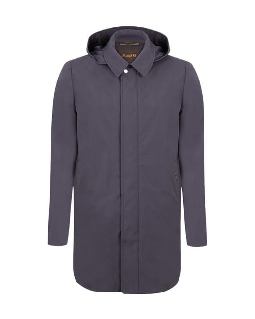 Moorer Blue Mid-Length Hooded Coat With A Lapel Collar for men