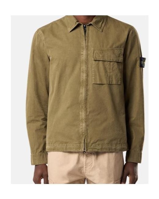 Stone Island Green Logo Patch Zip-Up Shirt Jacket for men