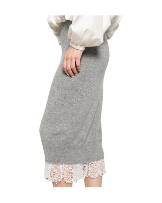 Ermanno Scervino Gray Lace-Trim Knitted Midi Skirt
