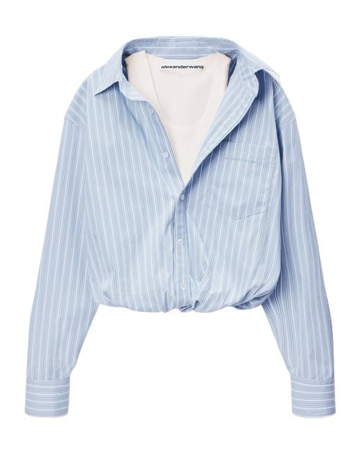 Alexander Wang Blue Gathered Striped Shirt With Layered Tank