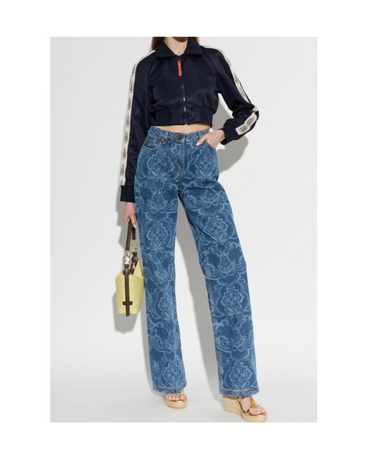 Etro Blue Contrasting Band Cropped Sweatshirt