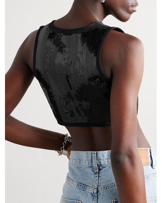 Rabanne Black Sequined Cropped Tank Top