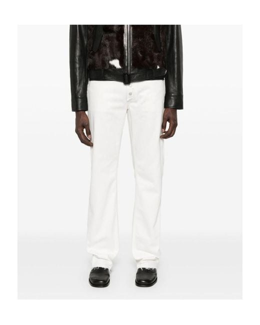 McQueen White Straight-Leg Frayed-Edge Jeans for men