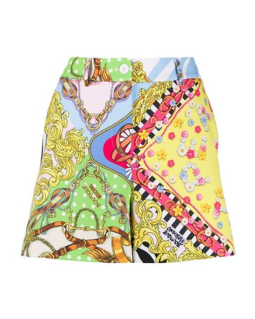 Moschino Green Baroque Printed Shorts