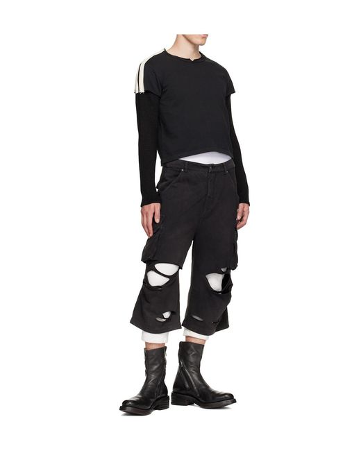 424 Black Distressed Crew Neck T-Shirt for men