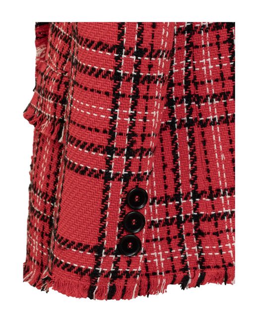 MSGM Red Double-Breasted Checked Blazer