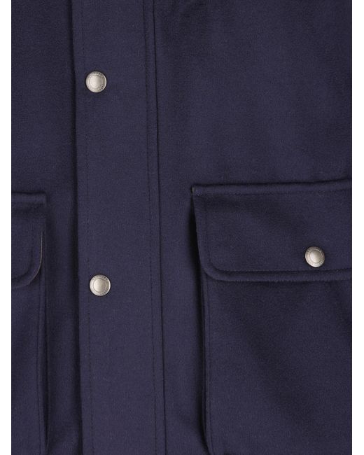 Brunello Cucinelli Blue Snap-Front Stand-Collar Coat for men
