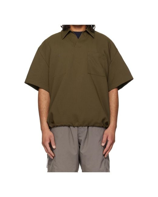 Wooyoungmi Green Twill Patch Pocket Polo Shirt for men
