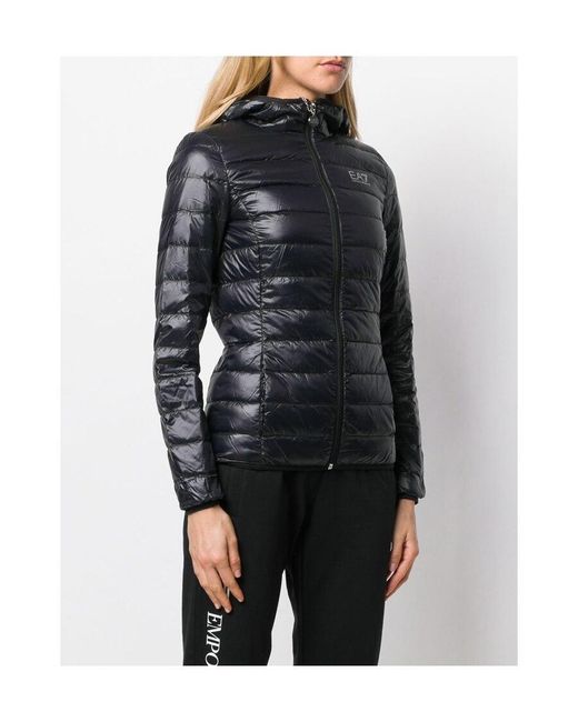 EA7 Black Hooded Down Jacket