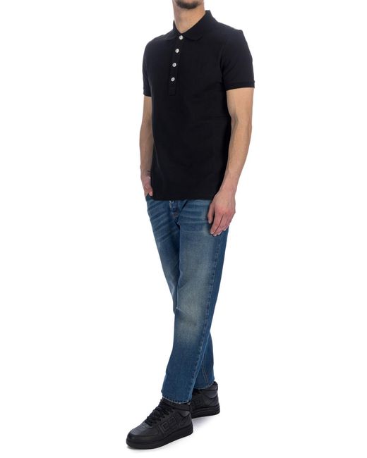 Balmain Black Monogram-Pattern Piqué Short-Sleeved Polo Shirt for men