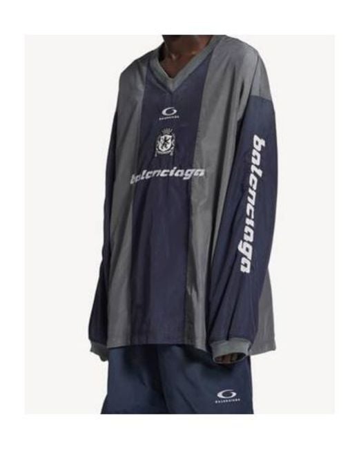 Balenciaga Blue Logo Embroidered V-Neck Sweatshirt for men