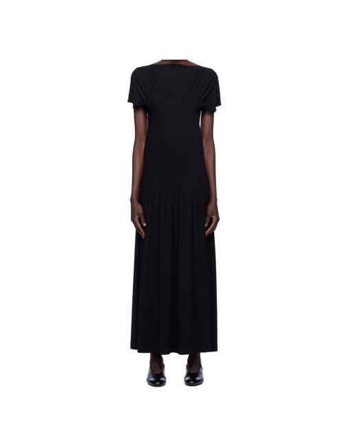 Totême Black Totême Knife-Pleated Boat-Neck Maxi Dress