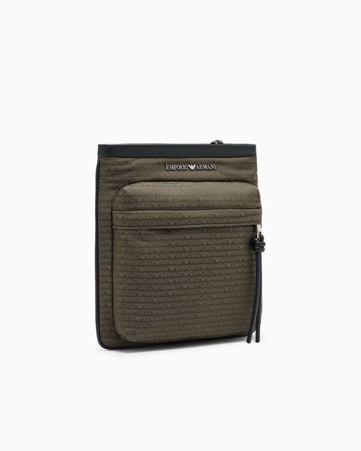 Emporio Armani Green Logo-Pattern Shoulder Bag for men
