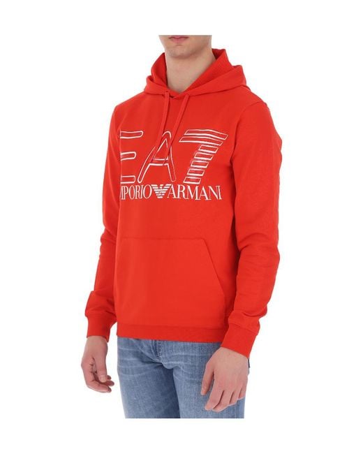 EA7 Red Logo-Print Cotton Hoodie for men