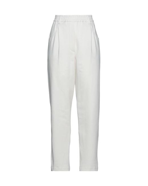 Brunello Cucinelli White Plain Colour Casual Trousers