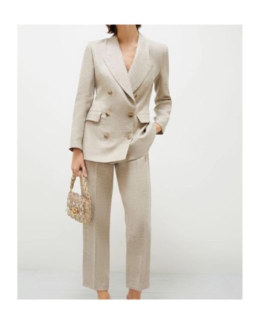 Marella Natural Double-Breasted Linen Blazer