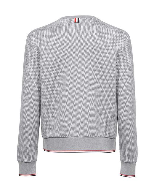 Thom Browne Gray Herringbone Pattern Crewneck Sweater for men