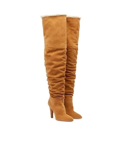 Paris Texas Brown Solid Color Suede Over-The-Knee Boots