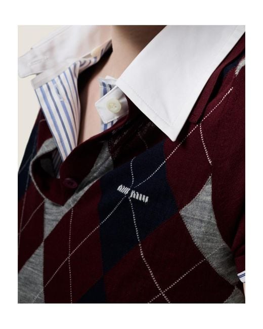 Miu Miu Red Wool Argyle Polo Shirt