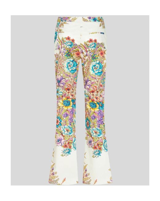 Etro White Floral-Printed High Waist Flared Trousers
