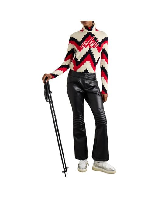 Perfect Moment Red Intarsia Merino Wool Turtleneck Sweater