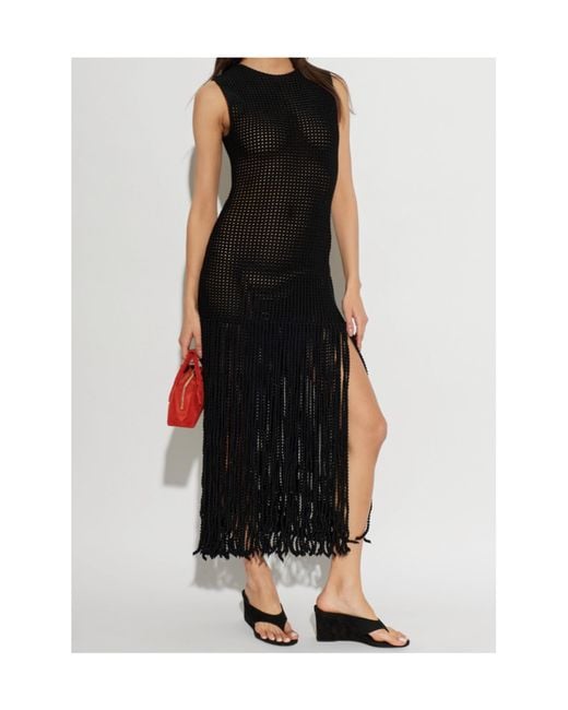 Alaïa Black Alaïa Fringed Bead Knit Dress