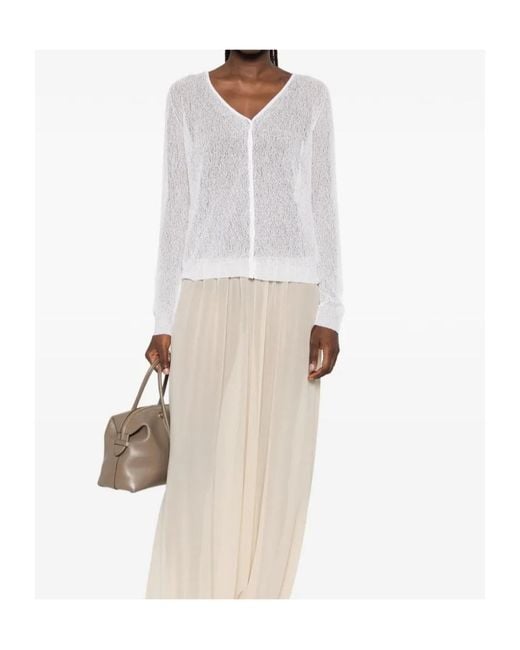 Roberto Collina White V-Neck Open-Knit Cardigan