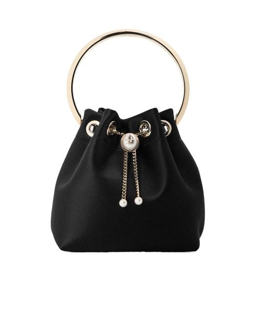 Jimmy Choo Black Satin Drawstring Bucket Bag