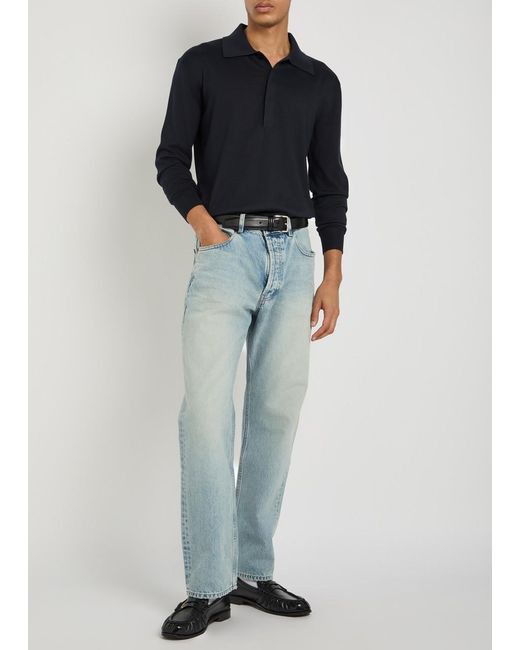 Saint Laurent Blue Silk And Cotton-Blend Polo Shirt for men