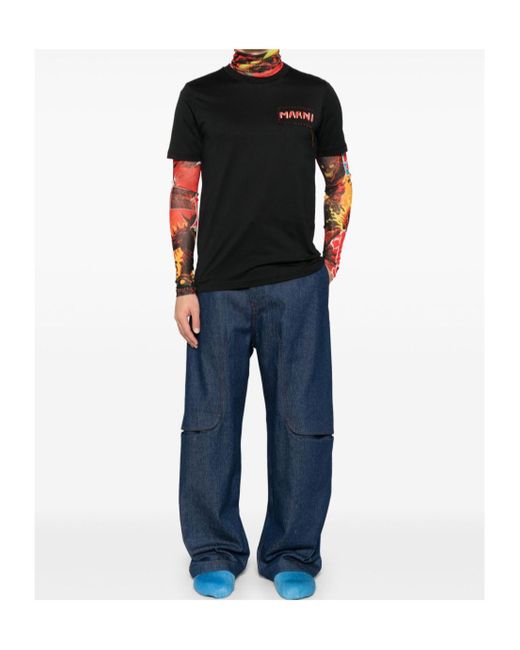 Marni Black Logo-Printed Crewneck T-Shirt for men