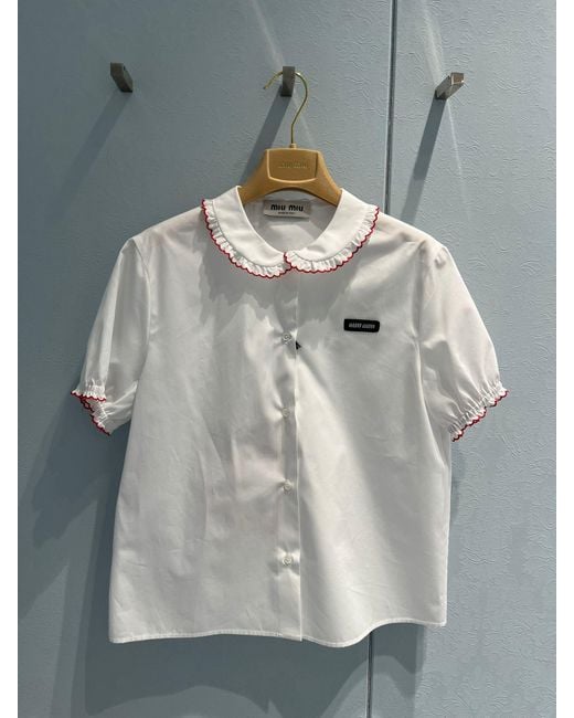 Miu Miu White Embroidered Poplin Shirt