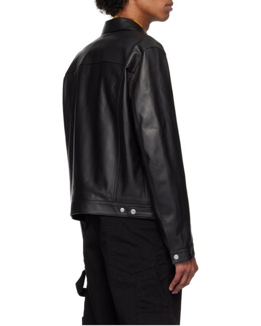 DSquared² Black Leather Boxy Jean Jacket for men