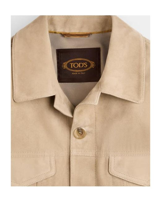 Tod's Natural Long-Sleeved Leather Jacket for men