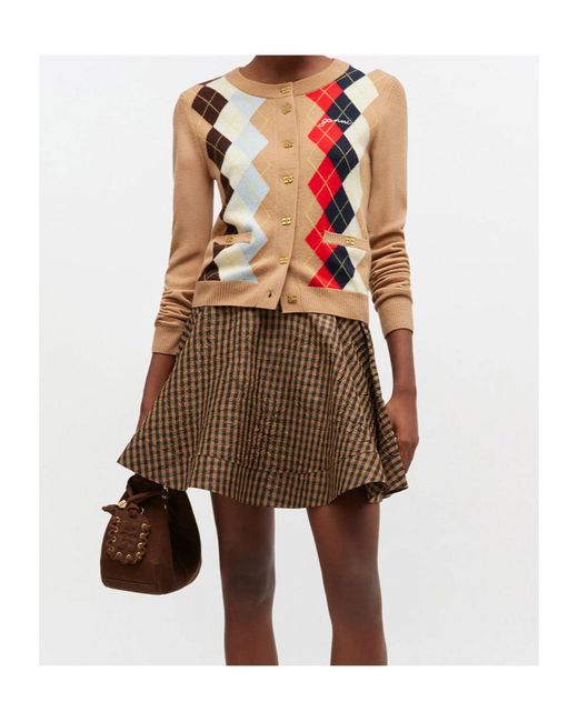 Ganni Natural Argyle Printed Cardigan