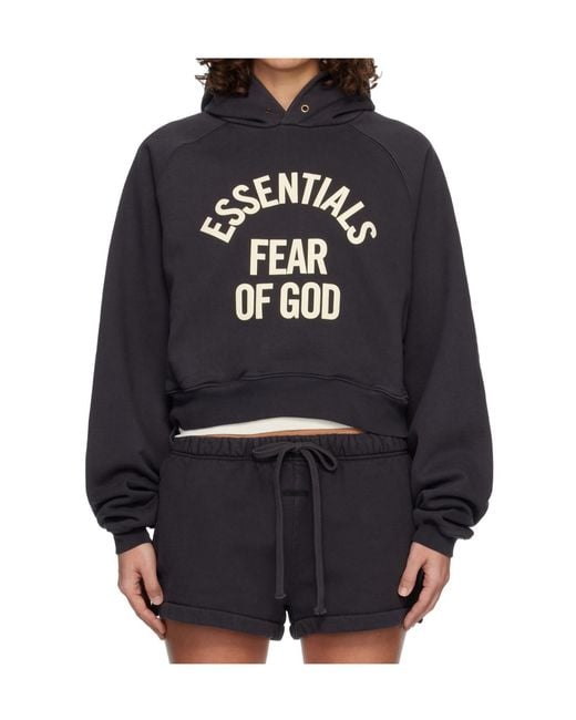 Fear Of God Black Logo Cropped Hoodie