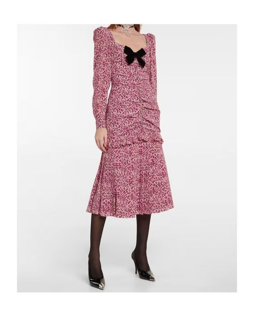 Alessandra Rich Purple Floral Silk Midi Dress