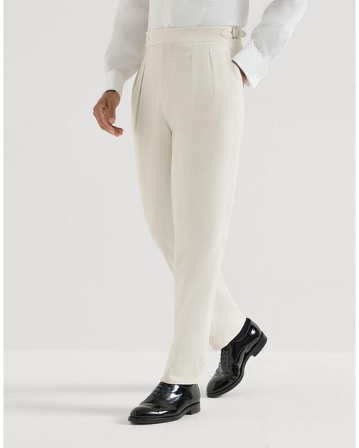 Brunello Cucinelli White Pleated Tailored Pants for men
