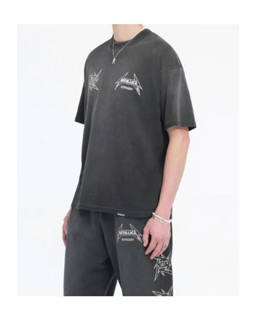 Represent Gray X Metallica Tour Crew Neck T-Shirt for men