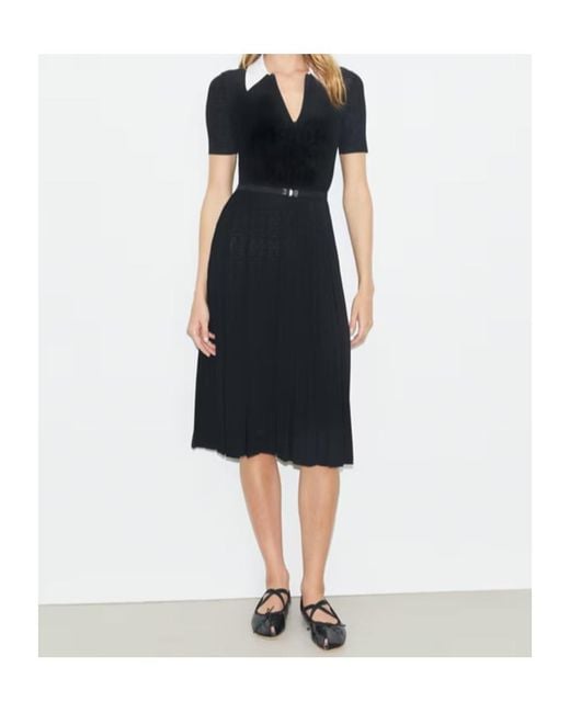 Tory Burch Black T Monogram Pointelle Pleated Dress