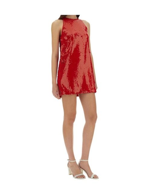 MSGM Red Sequined Crewneck Mini Dress